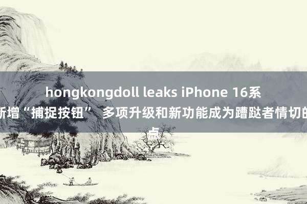 hongkongdoll leaks iPhone 16系列将新增“捕捉按钮”  多项升级和新功能成为蹧跶者情切的焦点